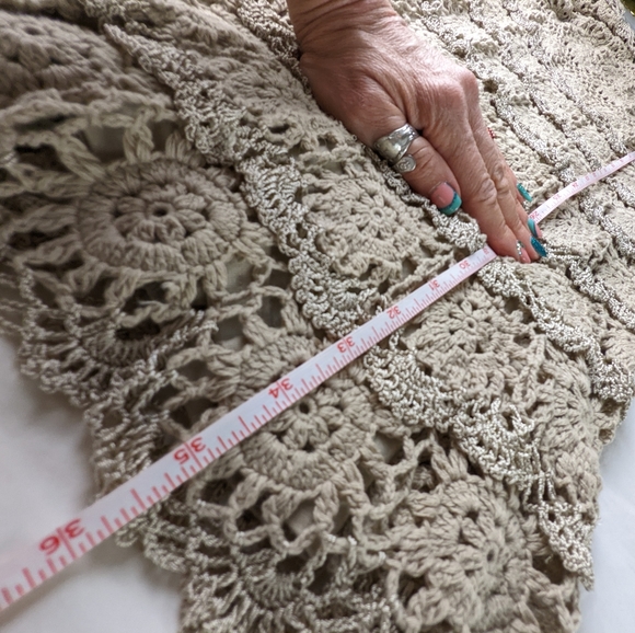 Boston Proper EUC crochet cold shoulder ruffles dress metallic small taupe brown - Picture 16 of 16